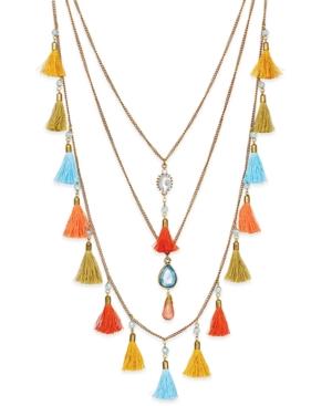 Gold-tone Triple Layer Tassel Necklace