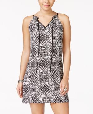 Speechless Juniors' Printed Front-tie Shift Dress