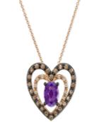 Le Vian Chocolatier Grape Amethyst (1 Ct. T.w.) & Diamond (1/2 Ct. T.w.) Heart Pendant Necklace In 14k Rose Gold