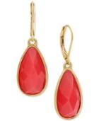 Nine West Gold-tone Red Stone Drop Earrings