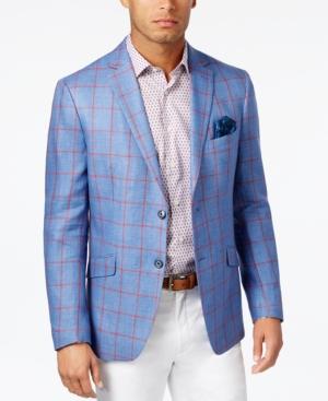 Tallia Men's Slim-fit Blue And Red Windowpane Sport Coat