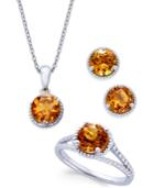 Citrine Rope-style Pendant Necklace, Stud Earrings And Ring Set (4 Ct. T.w.) In Sterling Silver