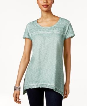 Style & Co Fringe-hem Lace-yoke Top, Only At Macy's