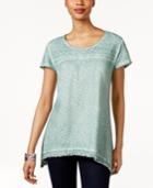 Style & Co Fringe-hem Lace-yoke Top, Only At Macy's