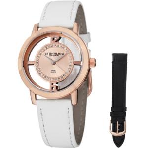 Stuhrling Original Stainless Steel Genuine Leather Interchangeable Strap Watch