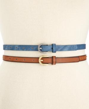 Style & Co Denim And Stitched 2 For 1 Skinny Belts, Only At Macy's