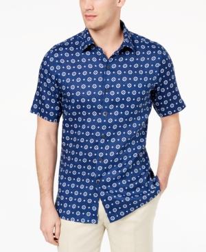 Tasso Elba Island Men's Medallion-print Linen Shirt, Created For Macy's