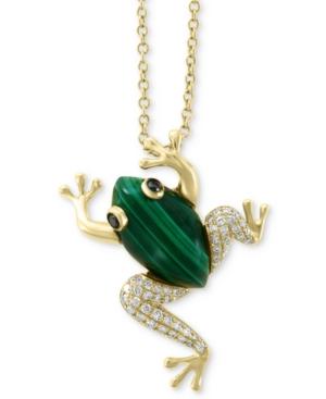 Effy Malachite (14 X 8mm) & Diamond (1/6 Ct. T.w.) Frog 18 Pendant Necklace In 14k Gold