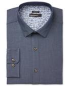 Bar Iii Men's Slim-fit Untucked Stretch Easy-care Chambray Dress Shirt, Only At Macy's