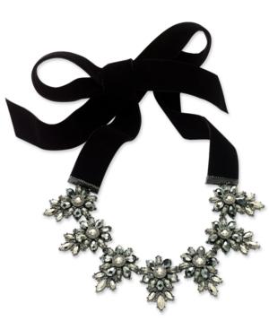 Inc International Concepts Hematite-tone Black Velvet Crystal Cluster Choker Necklace, Created For Macy's