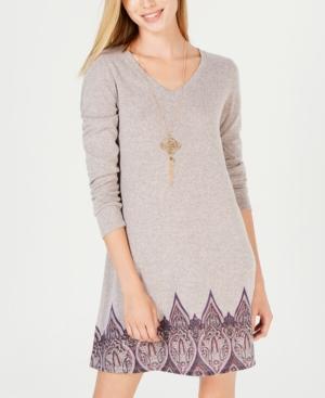 No Comment Juniors' Border-print Dress & Necklace