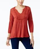 Style & Co Crochet-trim Bishop-sleeve Top, Only At Macy's