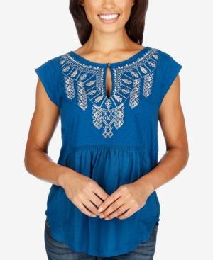 Lucky Brand Embroidered Cap-sleeve Top
