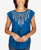 Lucky Brand Embroidered Cap-sleeve Top