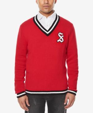Sean John Men's Embroidered-logo V-neck Varsity Sweater