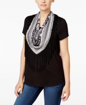 Style & Co. T-shirt With Printed Fringe Scarf, Only At Macy's