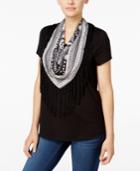 Style & Co. T-shirt With Printed Fringe Scarf, Only At Macy's