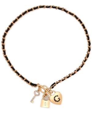 Guess Gold-tone Pave Charm Woven Faux Suede Bracelet