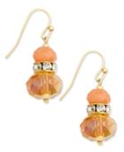 Inc International Concepts Gold-tone Pink Bead And Crystal Small Drop Earrings, Only At Macy's