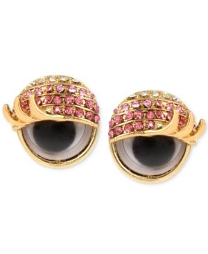 Betsey Johnson Gold-tone Pink Pave Googly Eye Stud Earrings