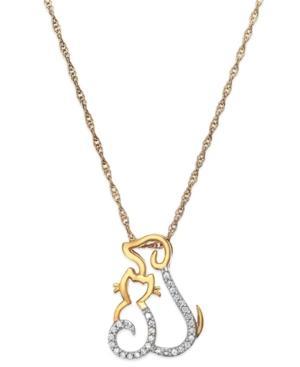 Diamond Cat And Dog Pendant Necklace In 10k Gold (1/10 Ct. T.w.)