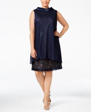 Sl Fashions Plus Size Sequined Lace Chiffon-overlay Dress