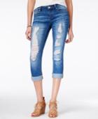 Indigo Rein Juniors' Ripped Cropped Cuffed Skinny Jeans