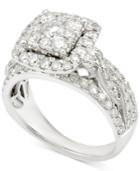 Diamond Square Cluster Engagement Ring (1-1/2 Ct. T.w.) In 14k White Gold
