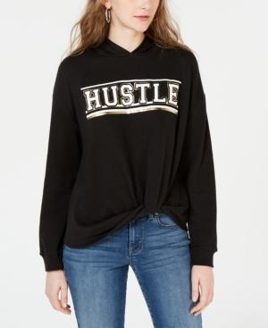 Pretty Rebellious Juniors' Hustle Graphic-print Hoodie