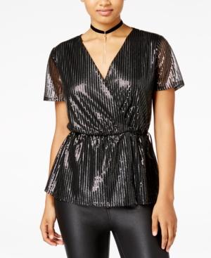 Be Bop Juniors' Sequined Faux-wrap Top