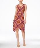 Ny Collection Petite Printed Handkerchief-hem Cutout Dress