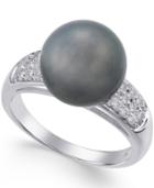 Cultured Tahitian Pearl (11mm) And Diamond Ring (1/4 Ct. T.w.) In 14k White Gold