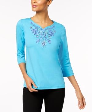 Alfred Dunner All Aflutter Embroidered Embellished Top