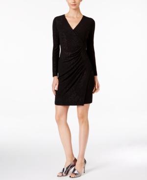 Calvin Klein Sparkle Ruched Faux-wrap Dress
