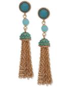 Anne Klein Gold-tone Stone & Bead Chain Tassel Drop Earrings
