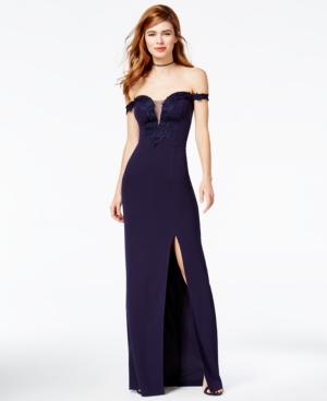 Teeze Me Juniors' Lace-detail Off-the-shoulder Gown