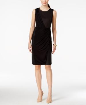 Spense Petite Draped Faux-leather Trim Dress