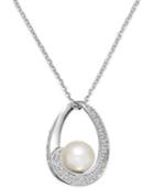 Cultured Freshwater Pearl (12mm) And Diamond Accent Pendant Necklace In Sterling Silver