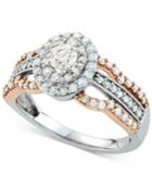 Diamond Two-tone Halo Ring (1 Ct. T.w.) In 14k White & Rose Gold