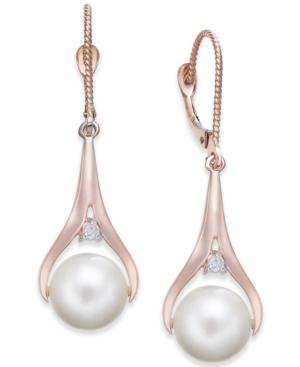 Cultured Freshwater Pearl (8-1/2mm) & Diamond Accent Drop Earrings In 14k Rose Gold