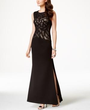 Teeze Me Juniors' Illusion Side-slit Scuba Gown