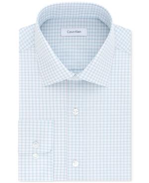 Calvin Klein Men's Steel Classic/regular Fit Non-iron Performance Aqua Check Dress Shirt