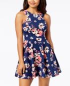 B Darlin Juniors' Printed Double-strap Fit & Flare Dress