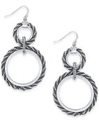 Thalia Sodi Medium Silver-tone Rope Double Hoop Drop Earrings, 1.2, Created For Macy's