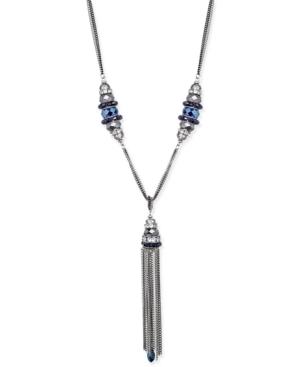 Inc International Concepts Silver-tone Jet Stone And Tassel Lariat Necklace, Created For Macy's