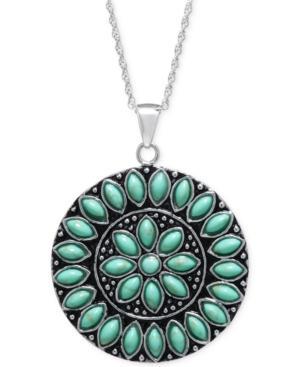 Manufactured Turquoise Circle Pendant Necklace In Sterling Silver