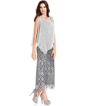 Sl Fashions Sleeveless Metallic Crochet Gown And Poncho