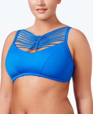 Becca Etc Plus Size Electric Current High-neck Macrame Bikini Top Women's Swimsuit