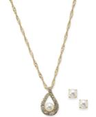 Charter Club Gold-tone Imitation Pearl And Crystal Pendant Necklace And Earring