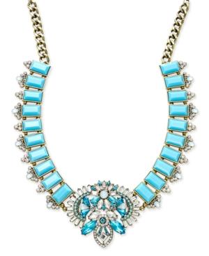 Abs By Allen Schwartz Gold-tone Blue Stone And Crystal Statement Necklace